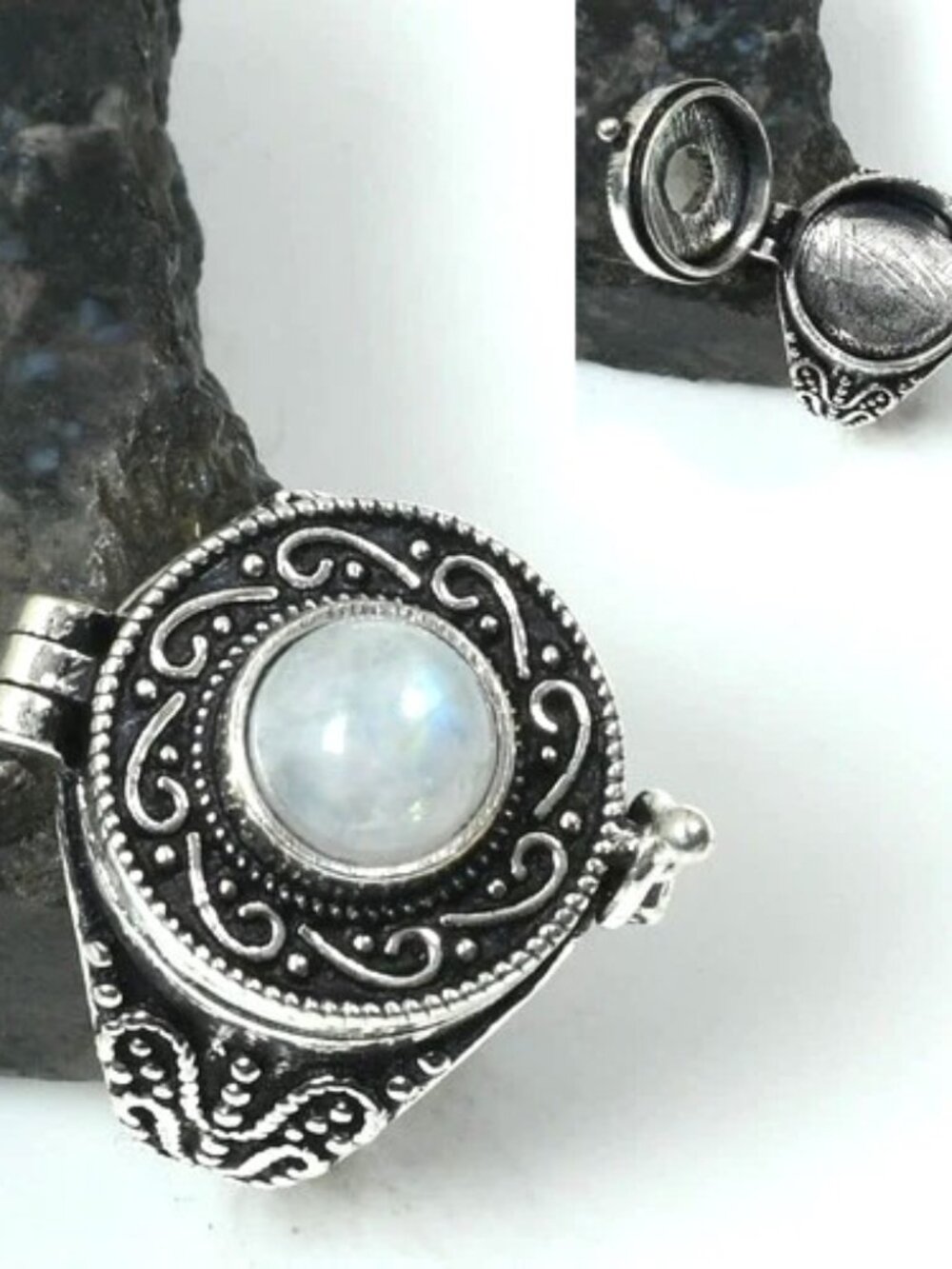 Rainbow Moonstone Gemstone Sterling Silver Poison Ring 6.25